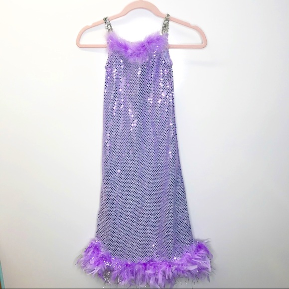 Puppet Workshop Kids Flapper costume purple feathers metallic silver kids small - Picture 1 of 11